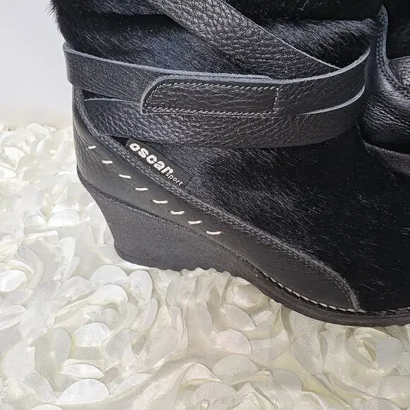 Oscar Sport Black Calf/Pony Hair Winter Snow Boot, Size 37 =6